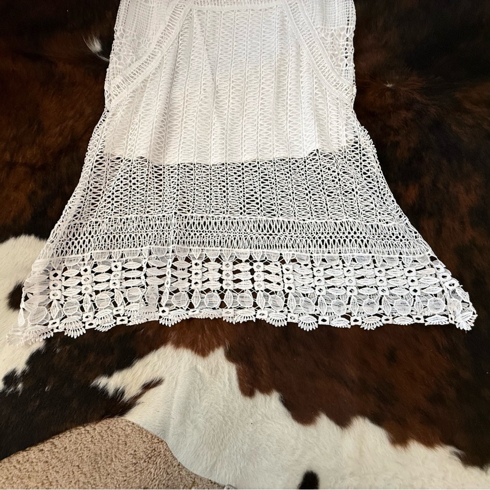 NEW-XCVI Bohemian Semi-Sheer White Open Crochet Maxi Skirt with Partial Liner-M - Picture 9 of 12